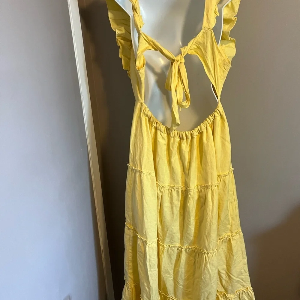 Yellow Ruffled Sleeveless tiered maxi Dress size large Cottagecore - Picture 5 of 7